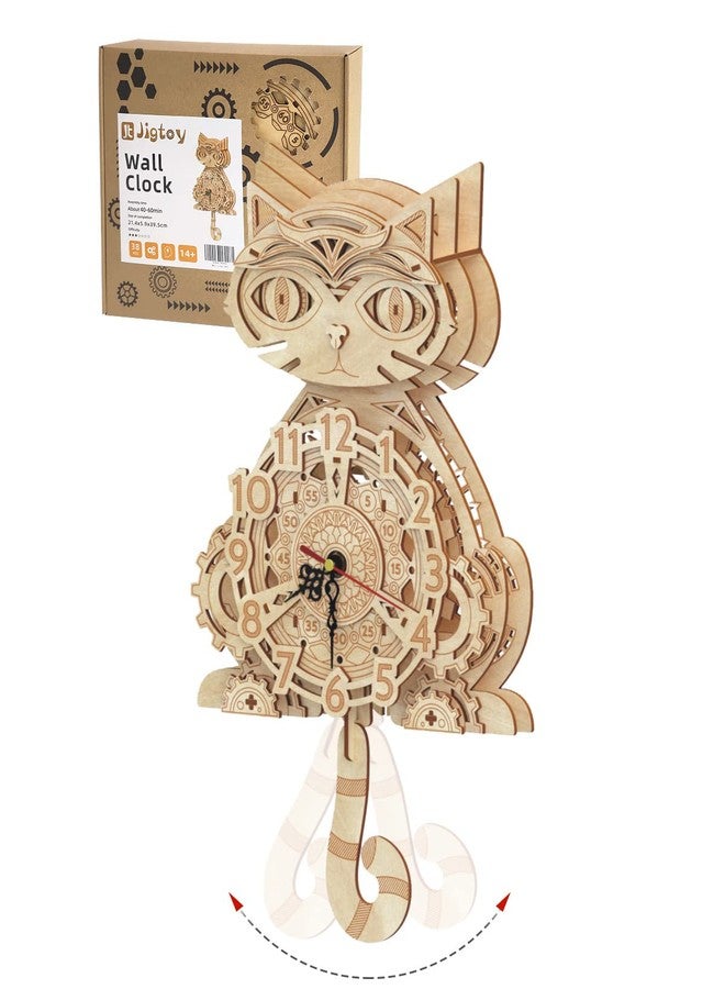 Jigtoy Wooden 3D Puzzles for Adults Model kit Cat Clock Kids Wall Clock Decor for Birthday Gift/Christmas Day - Image 1